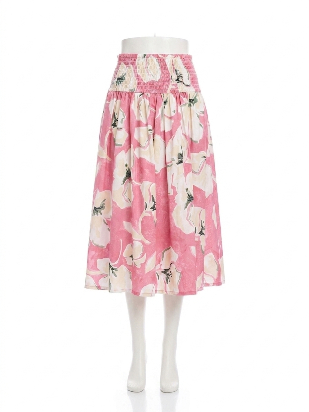 NEW FIFTEEN TWENTY rhea smocked waist skirt in peony pink with cream/off white f